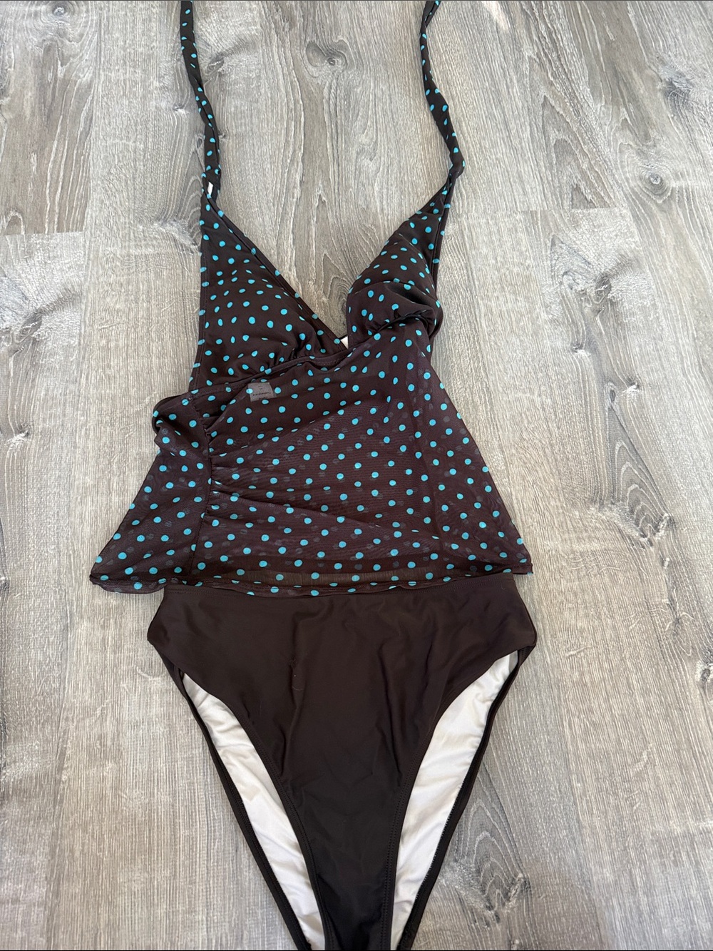 Women’s cupshe Black Tankini with Teal Polka Dots -